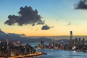 Images Dated 1st July 2020: Skyline of Hong Kong Island and Kowloon at sunset, Hong Kong