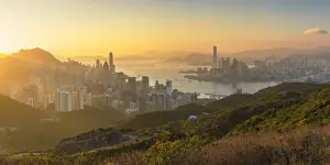 Skyline of Hong Kong Island and Kowloon at sunset, Hong Kong