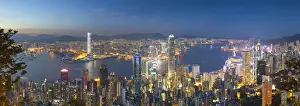 Skyline of Hong Kong Island and Kowloon from Victoria Peak at dusk, Hong Kong Island