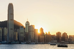 Star Ferry Prints: Skyline of Hong Kong Island at sunset, Hong Kong