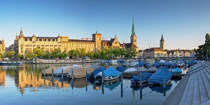 Vessels Prints: Skyline of Lindenhof and Limmat River, Zurich, Switzerland
