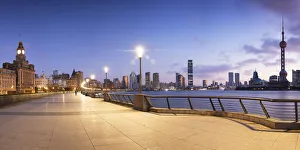 Pudong Prints: Skyline of Pudong and the Bund at sunrise, Shanghai, China