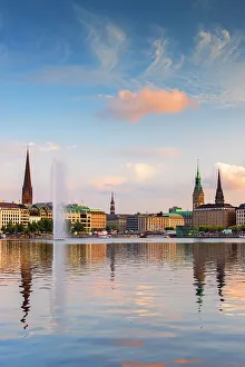 Binnealster Prints: Skyline reflected in Binnenalster, Hamburg, Germany