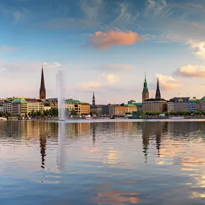 Binnealster Prints: Skyline reflected in Binnenalster, Hamburg, Germany