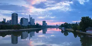 Banking Prints: Skyline and River Main at dawn, Frankfurt, Hesse, Germany