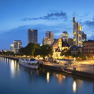 Frankfurt Prints: Skyline along River Main at dusk, Frankfurt, Hesse, Germany