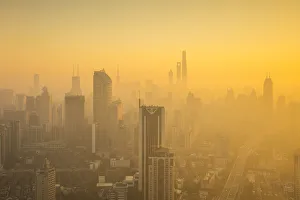 Images Dated 14th November 2016: Skyline of Shanghai from Jing An on a foggy November morning, China