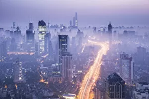 Images Dated 14th November 2016: Skyline of Shanghai from Jing An on a foggy November morning, China