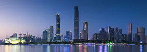 Zhujiang River Prints: Skyline of Tianhe at dusk, Guangzhou, Guangdong, China