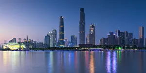 Zhujiang River Prints: Skyline of Tianhe at dusk, Guangzhou, Guangdong, China