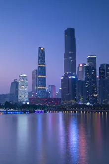 Skyline of Tianhe at dusk, Guangzhou, Guangdong, China