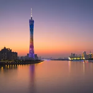Images Dated 12th February 2017: Skyline of Tianhe at sunset, Guangzhou, Guangdong, China
