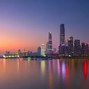 Images Dated 12th February 2017: Skyline of Tianhe at sunset, Guangzhou, Guangdong, China