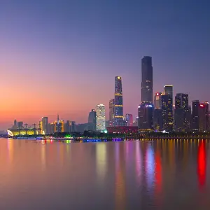 Skyline of Tianhe at sunset, Guangzhou, Guangdong, China