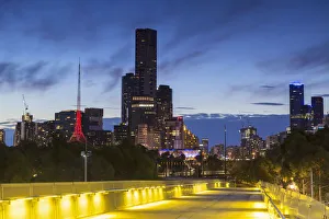 Skyline from William Barak Bridge at dusk, Melbourne, Victoria, Australia