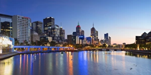 Melbourne Prints: Skyline along Yarra River at dawn, Melbourne, Victoria, Australia