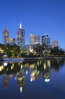 Federation Square Prints: Skyline along Yarra River at dusk, Melbourne, Victoria, Australia