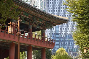 Contrasting Prints: Skyscraper and Bell Pavilion (Bosingak), Seoul, South Korea