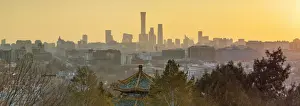 Skyscrapers of Chaoyang business district from Jingshan Park at sunrise, Beijing, China