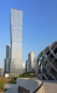Business District Prints: Skyscrapers and Shenzhen Bay Sports Centre, Shenzhen Bay, Shenzhen, Guangdong, China