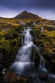 Foroyar Prints: Slaettaratindur mountain and waterfall near Gjogv