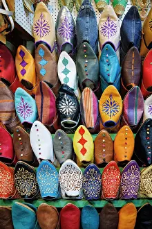 Shop Prints: Slippers for sale in the souk of Marrakech, Morocco