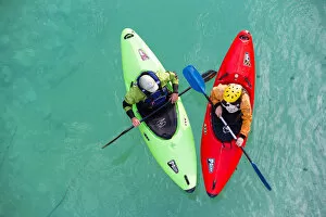 Images Dated 11th November 2013: Slovenia, Goriska Region, Bovec. Kayakers on the Soca River