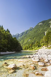 Slovenia, Goriska Region, Bovec. A popular stretch of the Soca River known as Velika