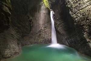 Slovenia, Goriska Region, Dreznica. Slap Kozjak is one of the most picturesque waterfalls