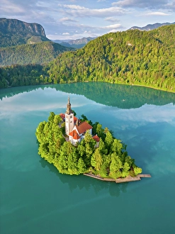 Lake Bled Prints: Slovenia, Lake Bled, Blejski Otok island, St. Mary's church