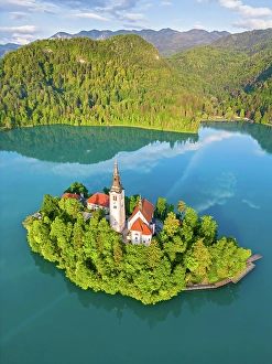 South East Europe Prints: Slovenia, Lake Bled, Blejski Otok island, St. Mary's church