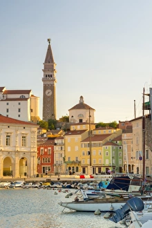 Istria Prints: Slovenia, Primorska, Piran, Old Town Harbour, Church of St