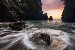 Poets Prints: A small beach at sunset in the Gulf of Poets in Liguria, Italy