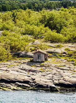 Alandish Gallery: Small cabin on the coast, elevated view, Aland Islands, Finland