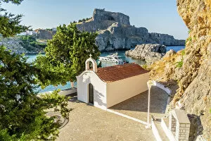 Images Dated 10th January 2023: Small Chapel by St Pauls Beach, Lindos, Dodecanese Islands, Greece