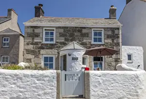 Summer House Prints: Small cottage on Porthleven harbor, Cornwall, England
