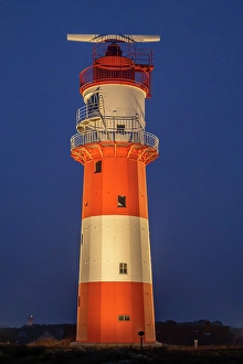 Nordsee Prints: Small or electric lighthouse at south beach at dusk