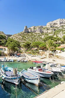 Harbours Prints: The small harbour in Calanque de Sormiou, Parc National des Calanques, Marseille, France