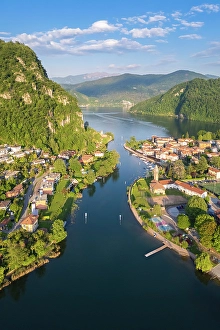 Lake District Prints: small italian village of Lavena. Lavena Ponte Tresa, Varese district, Lombardy, Italy