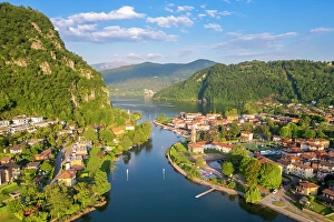Varese District Prints: small italian village of Lavena. Lavena Ponte Tresa, Varese district, Lombardy, Italy