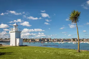 Manche Prints: Small lighthouse at Barfleur harbour, Manche, Normandy, France