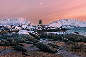 Cold Prints: A small lighthouse near Lekness in Lofoten islands, Norway