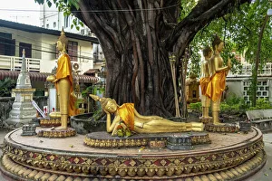 Reclining Buddha Prints: Small reclining buddha statue, Wat Haysoke, Vientiane (capital city), Laos