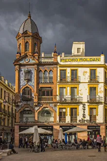 Outdoor Cafe Prints: Small square with outdoor cafe in Seville, Andalusia, Spain