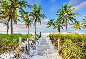 Smathers Beach, Sunrise beautifully framed by Palm Trees Key West, Florida, USA