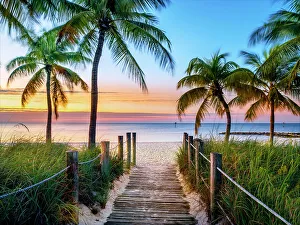 Trave Prints: Smathers Beach sunrise, Foot Path, Key West, Florida, USA