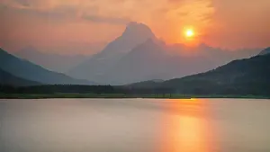 Swiftcurrent Lake Prints: Smoke over Mount Wilbur, Swiftcurrent Lake, Glacier National Park, Montana, USA