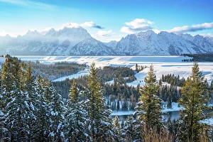 Jackson Hole Prints: Snake River Overlook with the setting Sun in Winter
