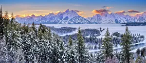 Jackson Hole Prints: Snake River Overlook with the setting Sun in Winter
