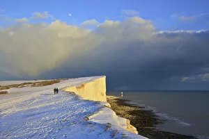 Images Dated 26th March 2018: Snow Covered Beachy Head And Lighthouse, Eastbourne Downland Estate, Eastbourne, East